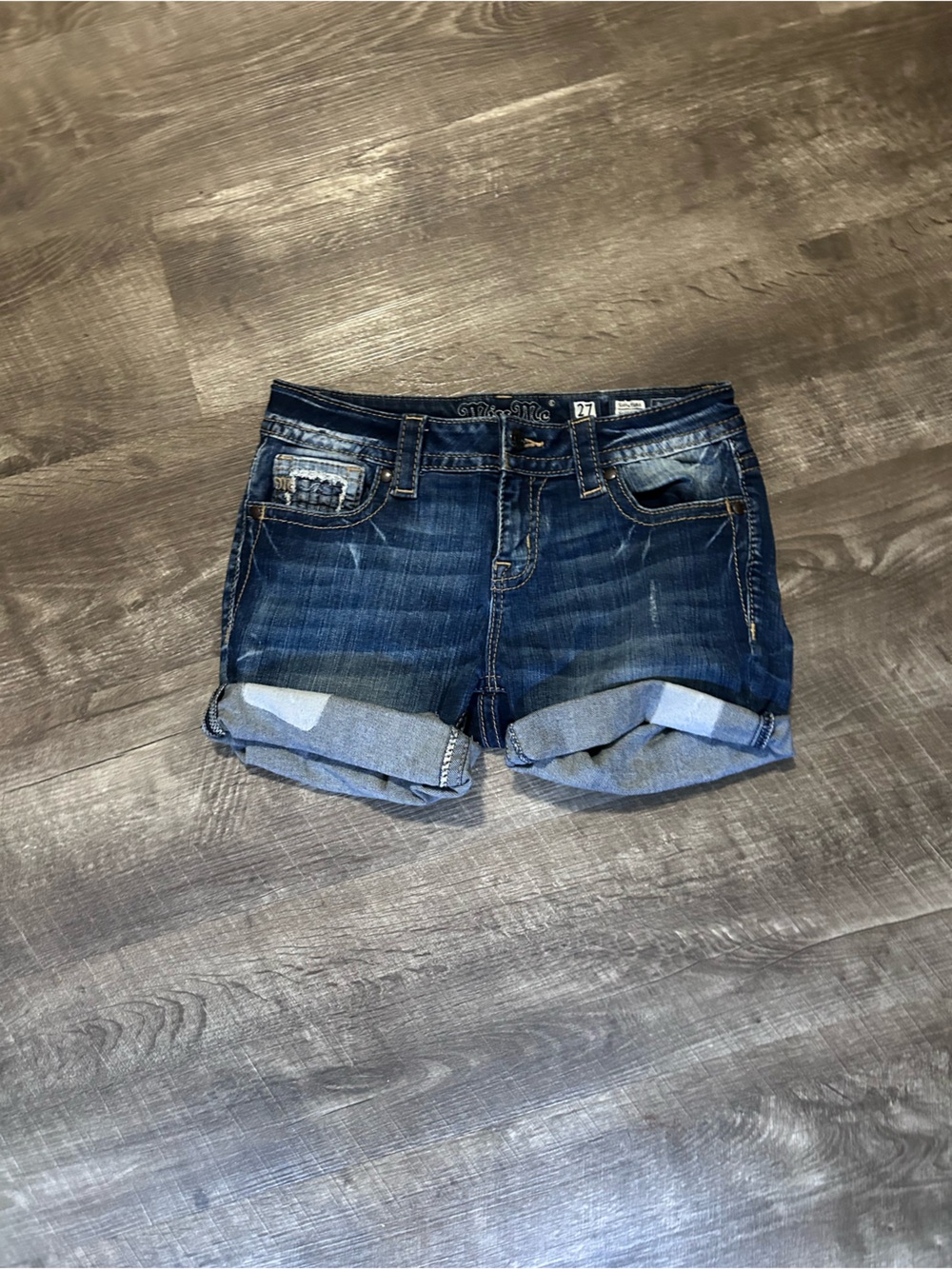 Signature Dark Blue Cuffed Denim Shorts